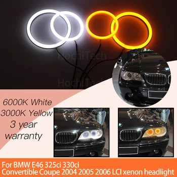 1 Set Balta+geltona Medvilnės Šviesos Angel Eyes Halo Žiedas Rinkiniai BMW E46 325ci 330ci Kabrioletas 2004-06 IGS Xenon Žibintų