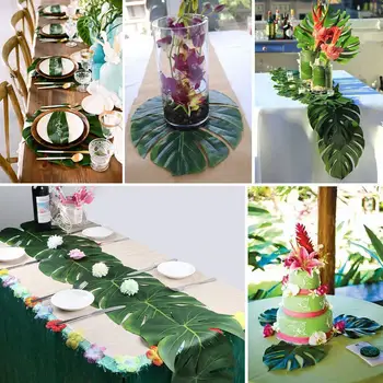 12pcs Unikalaus Dizaino Senovinių Vestuvių Stalo audinys Audinys Žalia Dirbtinių Palmių Lapai Havajų Tema Dekoracijos