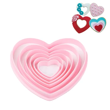 (12set/Lot)Nemokamas Pristatymas FDA Aukštos Kokybės 6pcs Plastiko Širdies Formos Cookie Cutters Nustatyti HB0211