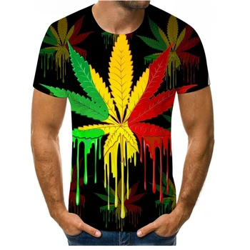 2021 Geriausia Pardavimo Žmogaus T-shirt Naujas Vasaros Apvalios Kaklo trumpomis Rankovėmis T-shirt Žaliųjų Augalų Lapai 3D Atspausdintas Top Aukštos Kokybės