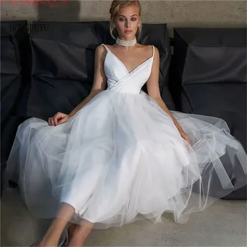 2021 Vestuvių suknelė Oficialų Šalis Suknelės Spagečiai Dirželiai Satino Ir Tiulio Moterų Paprastas Trumpas Prom Chalatai