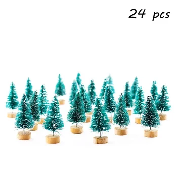 24pcs Mini Pušų Matinio Sizalio Medžiai, kurių Medienos Bazės Butelis Teptuku Medžių Plastiko Žiemos Sniego Puošyba, Stalo Medžių DEC576