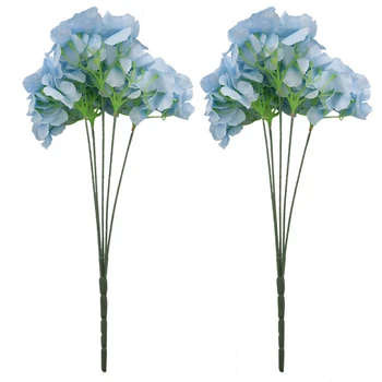2X Dirbtinis Hydrangea Gėlių 5 Didelių Galvų Puokštė (Skersmuo 7 Colių Kiekvienas Vadovas) Mėlyna