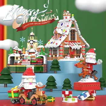 390-1455 Vnt Kalėdų Miestas Namų Statyba Blokai Papuošalai Draugais Music Box Pilis Traukinio Santa Claus Vaikams, Dovanos