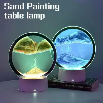 3D Naktį Šviesos Spalvinga Judančios Smėlio Tapyba.Sandscape LED Stalo Lempa Meno Dekoro Kambarį Apdaila