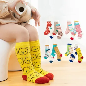 4Pairs Pack Pavasarį ir vasarą cartoon berniukas ir mergaitė kūdikių kojinės kūdikiams, vaikams, ilgas vamzdis, ryškių spalvų vidutinio vamzdis kojinės