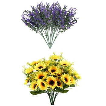 4PCS Dirbtinės Saulėgrąžos Ryšulių Netikrą Gėlės, Puokštės Su 6Pcs Dirbtinis Levandų Gėlės, Augalai