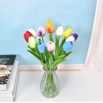 9PCS Tulpių Dirbtinių Gėlių Nekilnojamojo Touch Dirbtinių Puokščių Netikrą Gėlių, Vestuvių Papuošimas, Gėlių Sode Dekoro Decorati