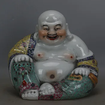 Antikvariniai QingDynasty porceliano statula,krepšys Lohan Maitrėjos skulptūros,tapybos amatų,Apdailos,Surinkimo ir Puošmena,Nemokamas pristatymas
