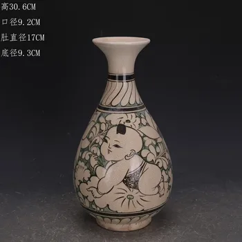 Antikvariniai SongDynasty porceliano Cizhou krosnies ranka-dažytos kūdikių žaisti nuotrauką jade puodą pavasario butelis,Nemokamas pristatymas