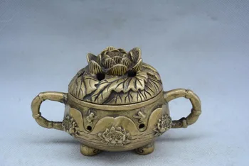 Antikvarinis Senas Kinų Ming dinastijos žalvario censer,Varlė&Lotus, geriausia kolekcija ir puošmena, nemokamas pristatymas