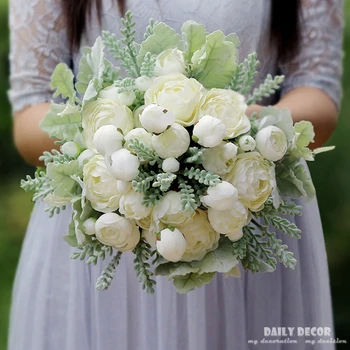 Aukštos modeliavimas 2018 Naujų Dirbtinių baltų rožių gėlių puokštė, nuotakos puokštė bridesmaid, tai puokštė netikrą gėlės, vestuvių puokštės