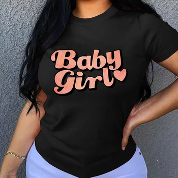 Baby Girl Širdies Spausdinti Marškinėliai Moterims Trumpomis Rankovėmis O Kaklo Laisvus Marškinėlius Vasarą Moterys, Marškinėliai, Topai Camisetas Mujer