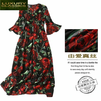 Boho Suknelė Nekilnojamojo Šilko Moterų Drabužiai 2021 Korėjos Vasaros Vakarą, Šaliai, Suknelės Moteriška Elegantiškas Vestidos Gėlių Long Beach Suknelės
