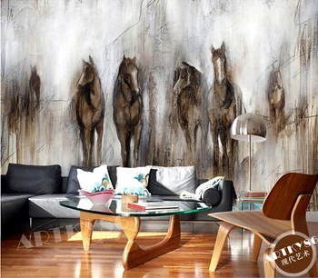 Custom arklių tapetai,retro abstrakčiai arklių tapyba už kambarį, miegamąjį, TV sienos vandeniui šilko audinio papel de parede