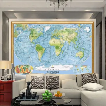 Custom Pasaulio Topografinis Žemėlapis, 3D Foto Tapetai Gyvenimo Kambario, Miegamasis ir Modernių Namų Tobulinimo Freskos Sienos Dokumentų Namų Dekoro