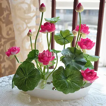 Dirbtinis Modeliavimas Mini Šilko Lotus 4 Spalvų Žalieji Augalai Dekoracija Namuose Viešbučio Sodas Stalo Apdailos 1Pcs
