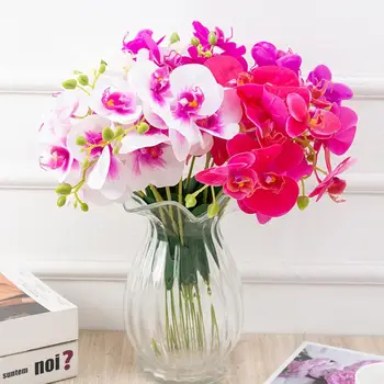 Dirbtinių Gėlių Netikrą Gėlių Eco-friendly Fadeless Dirbtiniais Šilko Gėlių 15 Galvų Romantiška Drugelių Orchidėja Gėlė Namų