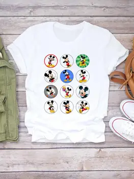 Disney Drabužius Tee Viršuje Drabužių 90s Saldus Mielos Moterys, Moterų Spausdinti Mados Lady Animacinių filmų Atsitiktinis Grafinis T-marškinėliai Mickey Mouse