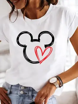 Disney Mickey Mouse Panele Miela 90s Saldus Atsitiktinis Grafinis T-shirts Animacinių filmų Top Drabužių Tee Moterims, Moteriška Spausdinti Mados Drabužiai