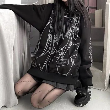 Gotikos Anime Hoodies Moterų Mall Goth Grunge Rudens Žiemos Ilgos Rankovės Negabaritinių Hoodie Japonijos Harajuku Streetwear