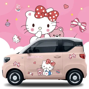 Hello Kitty Kawaii Sanrios Anime Ir Animacinių Filmų Mielas Automobilių Lipdukai Kūno Papuošalai Užsukite Kūrybos Anti-Scratch Blokuoti Asmenybės Lipdukas