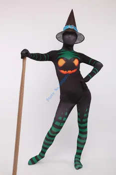 Helovyno cosplay ragana Dvasios Dieną Šalies Kostiumai Catsuit Spausdinimo Lycar visą Bodysuit siaubo kostiumas be kepurės