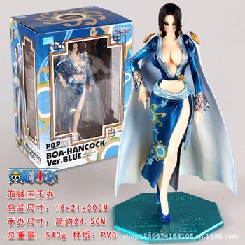 Japonijos Anime POP Vieno Gabalo Boa Hancock Seksuali Mergina, PVC Veiksmų Skaičius, Modelis Žaislas 2 veido išraiška Mėlynas kostiumas 25cm