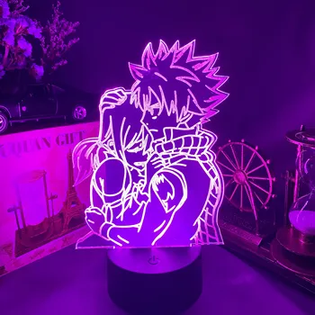 Japonų Komiksų Fairy Tail Pav 3D Iliuzija Šviesos diodų (LED) į Viršų Apšvietimo Akrilo Naktį Lempos Fantastiška Dovana Otaku Gyvenimo Dekoras