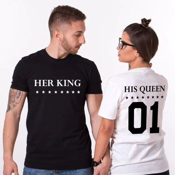 Karalius ir Karalienė Letter Spausdinimo Priekyje ir Atgal Trumpas Rankovėmis Tee Mėgėjams T-shirts Gerų Vyrų Moterys Vasaros Viršūnes Pora Marškinėliai