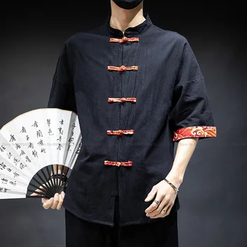 Kinų Stiliaus Hanfu Marškinėliai Vyrams Retro Qipao Viršūnes Kung Fu Fashion Palaidinė Atsitiktinis Kelnės Harajuku Haremo Kelnės Tango Kostiumas Streetwear