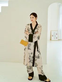 Kinų Stiliaus Spausdinti Moterų Kimono Pižama Rinkiniai, Chalatas Sleepwear Loungewear Naktiniai Drabužiai Viskozė Chalatas Apatiniai Namų Drabužių