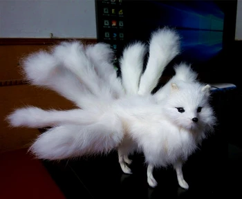 kūrybos modeliavimas nuolatinis fox žaislas polietileno & kailis baltas devynių uodegų lapė lėlės dovana, apie 23x12cm 1182