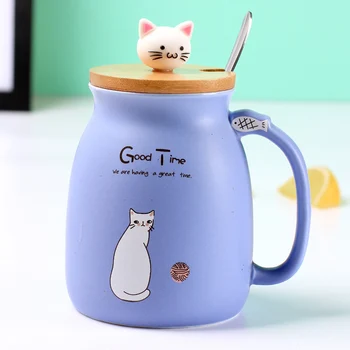 Kūrybos sezamo katė karščiui atsparios taurės spalvų animaciją su dangteliu 450ml taurės kačiukas, pienas, kava keramikos puodelis vaikams taurės office dovanos