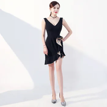 Mini Black Vakaro Suknelės Qi Pao Moterų Kinijos Tradicinių Drabužių Suknelė Cheongsam Šiuolaikinės Lotus Lapų Slim Šalis Suknelė Skraiste
