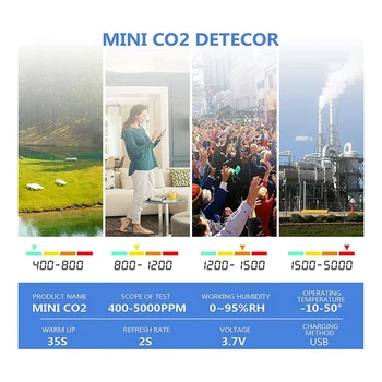 Mini CO2 Detektoriai,Oro Kokybei Stebėti Anglies Dioksido Testeris,Patalpų Oro Temperatūros, Drėgmės Analizatorius Skaitmeninis CO2 Stebėti