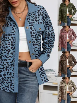 Moteriški Mygtuką Temperamentas Derliaus ilgomis Rankovėmis Single-breasted Leopardas Spausdinti Liemenės, Paltai Streetwear Viršų Nauji 2022