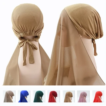 Musulmonų Moterys variklio Dangčio su Virve Šifono Skara patogus Elastingas Sutvarstyta Underscarf Bžūp Islamas Vidinis Hijab Padengti Headwrap