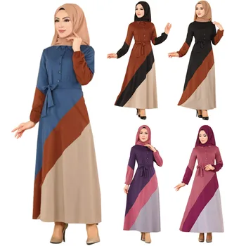 Musulmonų Moterų Ilga Suknelė Abayas Spalvos Bloką Kratinys arabų, Artimųjų Rytų Malajų Derliaus Etninės Skraiste Suknelė Kaftan Islamas