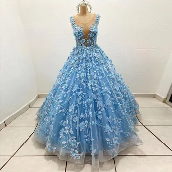 Mėlyna Saldus Quinceanera Suknelės Meksika 16 Mergaitė Appliques Princesė Kamuolys Suknelė Baigimo Šalis Promenadzie Suknelė Vestidos De 15 Años