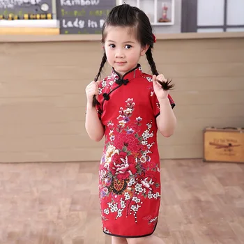 Naujas 2021 Merginos Cheongsam Medvilnės-Line Suknelė Kinų Stiliaus, Tiesios Elegantiškas, Vaikams, Suknelės, Tradicinė Kinų Drabužiai 80-155