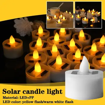 Naujas LED Flameless Saulės Arbata Šviesos Žvakės Geltona Šviesiai Geltona Šviesos Vandeniui Mirgėjimo Šiltas Šviesos Žvakės Lauko Garde U2Y4