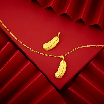 Plunksnų Formos 14 karatų Geltonasis Auksas Karoliai Pakabukas Moterų Clavicle Grandinės Aukso Karoliai Kalėdų Dieną Fine Jewelry Dovana