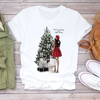 Premium Moterys Naujųjų Metų Dovana Laimingi Laiko 90s Linksmų Kalėdų Lady T-Shirts Top Marškinėliai Moteriški Vyriški Grafinis Moterų Tee Marškinėliai