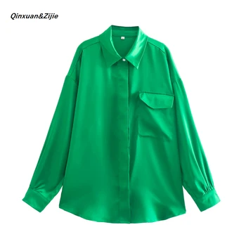 Q&Z Moterų Marškiniai Asimetrija Atsitiktinis Palaidinės Kietas Derliaus ilgomis Rankovėmis Mygtuką-iki Kišenės Moterų Marškiniai Blusas Prašmatnus Viršūnes Biuras