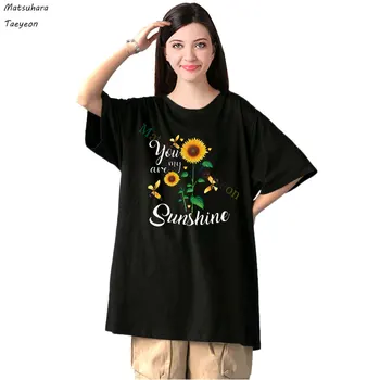 Saulėgrąžų Raidės T-shirt Spausdinti Naujas Vasaros Marškinėliai Moterims trumpomis Rankovėmis O Kaklo Laisvus Marškinėlius Atsitiktinis Viršūnes Moteris Tshirts