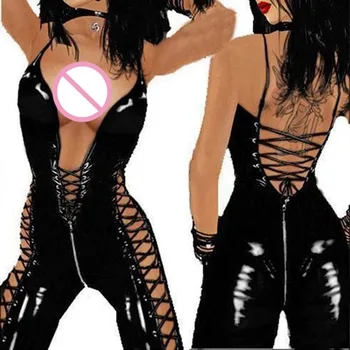 Seksualus Wetlook latekso catsuit PVC Dirbtiniais Odos Kostiumą Lady fetišas karštas erotinis apatinis Trikotažas PU Bodysuit Klubas dėvėti kombinezonai