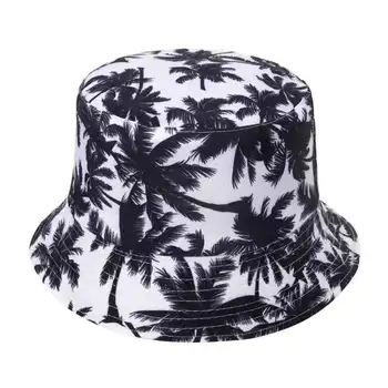 Unisex Mados Vasaros Grįžtamasis Kokoso Medžio Spausdinti Panama Kibirą Kepurės Žvejys Kepurės Kibirą Skrybėlės Gorro Pescador Vyrai Moterys