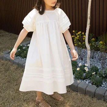 Vaikų Vasaros DressSkirt Mažų Šviežių Literatūros Modelio Gryna Spalva Saldus Mori Mergaičių trumpomis Rankovėmis Suknelė