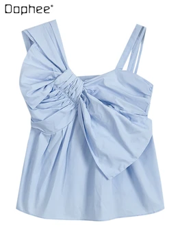 Vasaros Nereguliarus Spageti-Diržas Blue Tops prancūzijos Rankovių Lėlės Trumpi Marškinėliai Off-the-Pečių Diržas Liemenė Moteriška Ropa Para Mujer